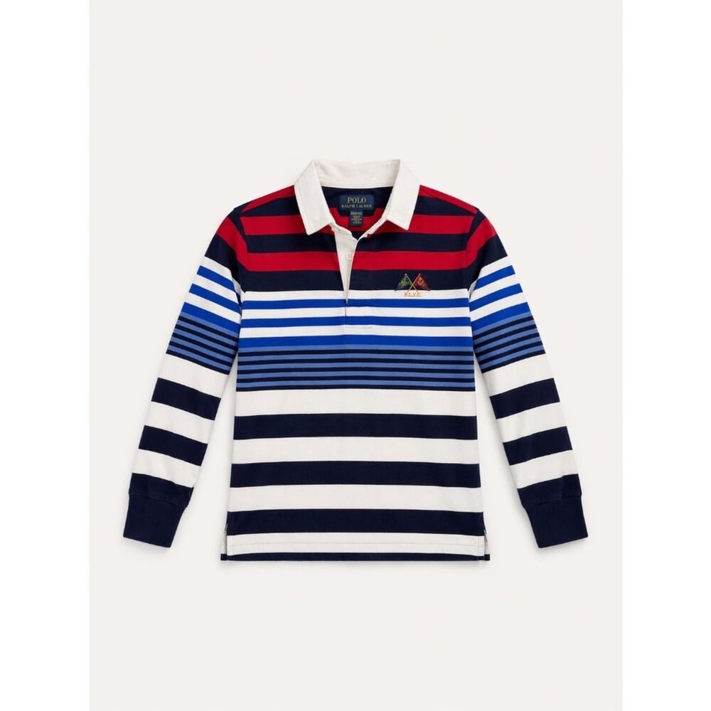 Polo Ralph Lauren Boys M 10-12 Nautical-Flag Striped Cotton Rugby Shirt